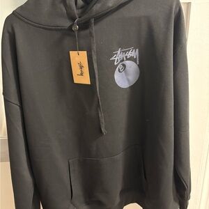 Stussy Black Hoodie with Light Blue Graphic